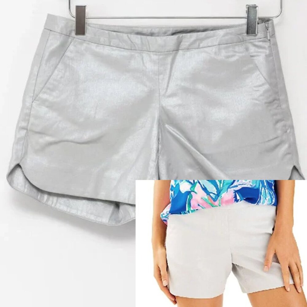 Lilly Pulitzer Kasia Shorts 100% Cotton Summer 5"  Metallic Silver Size 00 New